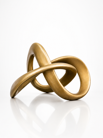 Modern Luxury Gold Infinity Knot Sculpture - Abstract Geometric Tabletop Decor