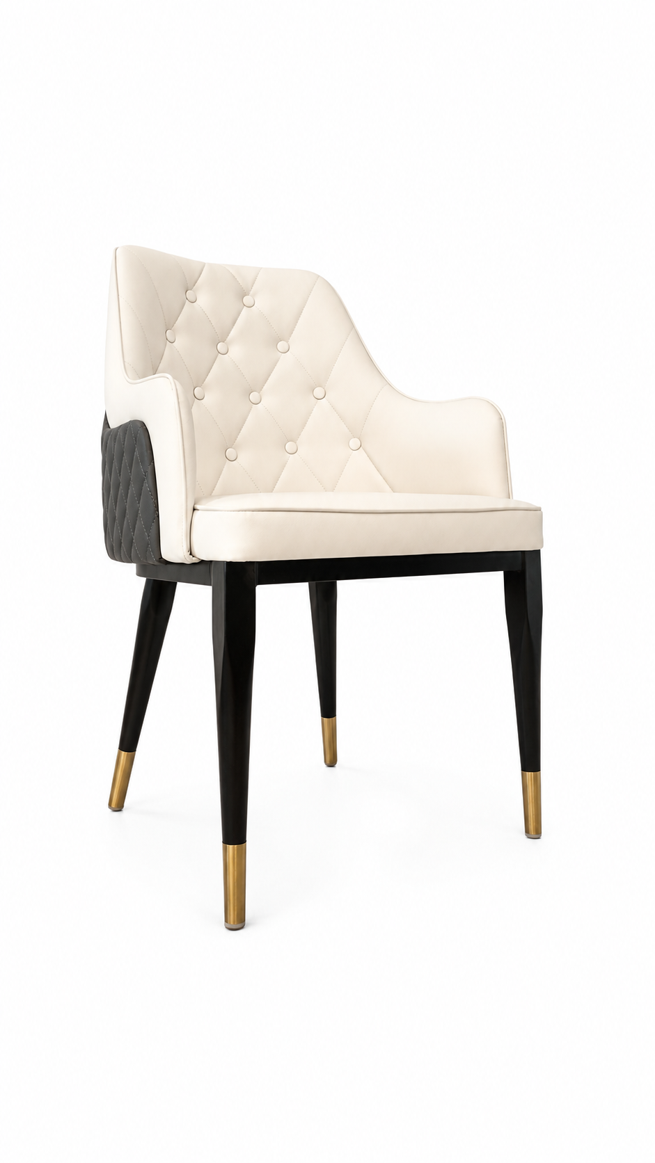 Luxury Button-Tufted Dining Armchair – Modern Diamond-Stitched Upholstered Chair with Two-Tone Frame & Gold Accents