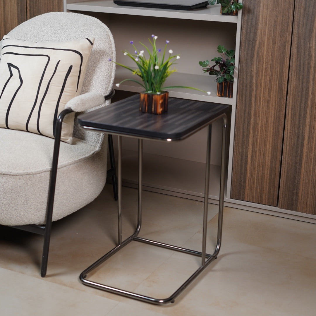 MARBLE LOOK SIDE TABLE BLACK