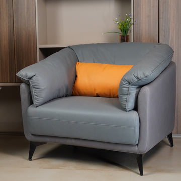Premium Single-Seater Leather Armchair – Modern Minimalist Accent Lounge Chair with Tapered Metal Legs (Slate Grey)