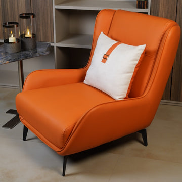 The Zaffron Elite Luxury High-Back Throne | Premium Saffron Micro-Leather Accent Chair with Designer Buckle Cushion & Matte Black Architectural Base