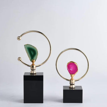 Natural Agate Celestial Sculptures – Set of 2 (Emerald & Fuchsia)