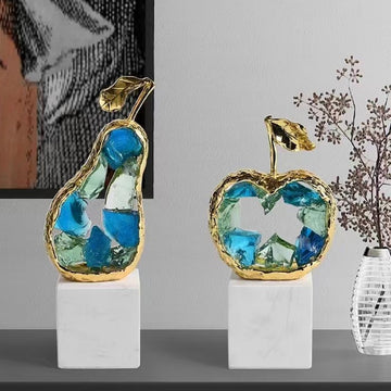 Inspired Gold & Crystal Fruit Sculptures (Apple & Pear Set)
