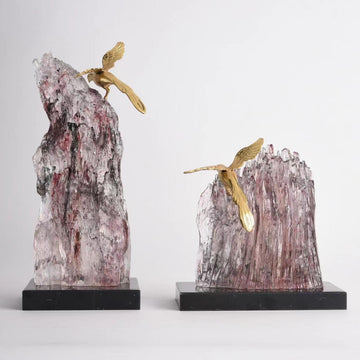 Volantis Bird Brass Crystal Centerpiece Set of 2